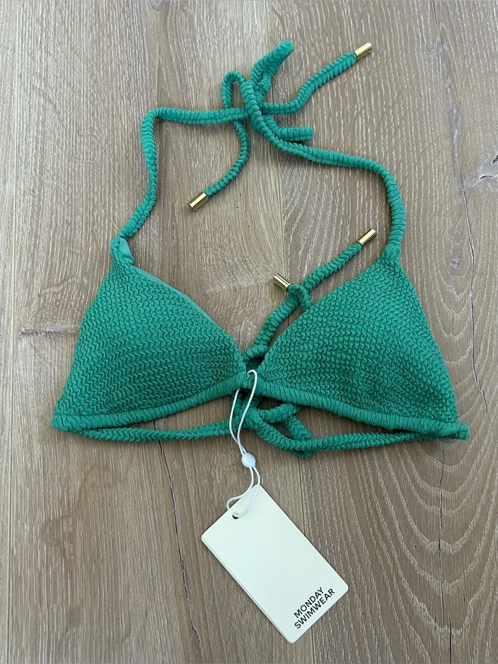 NWT New Monday Swimwear Palma Top and Palma Bottom in Pond Crinkle